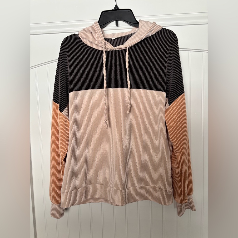 Colorblock Hoodie - Black, Cream, Tan